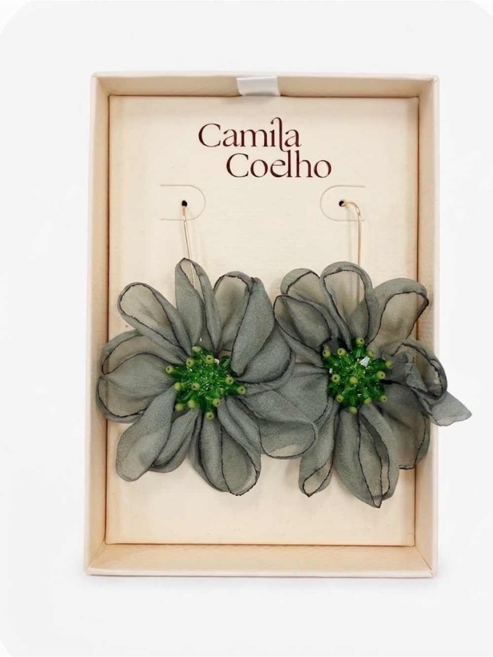 NWT ⚜️💚⚜️ Camila Coelho Fabric Flower Statement Drop Earrings